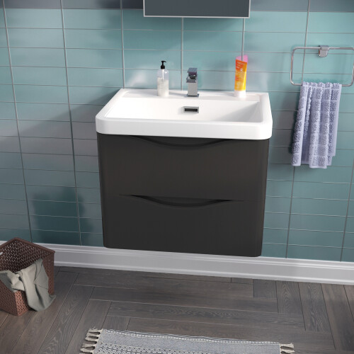 Grey Wall Hung Vanity Unit Sink with Tall Storage Cabinet Basin | Merton 2
