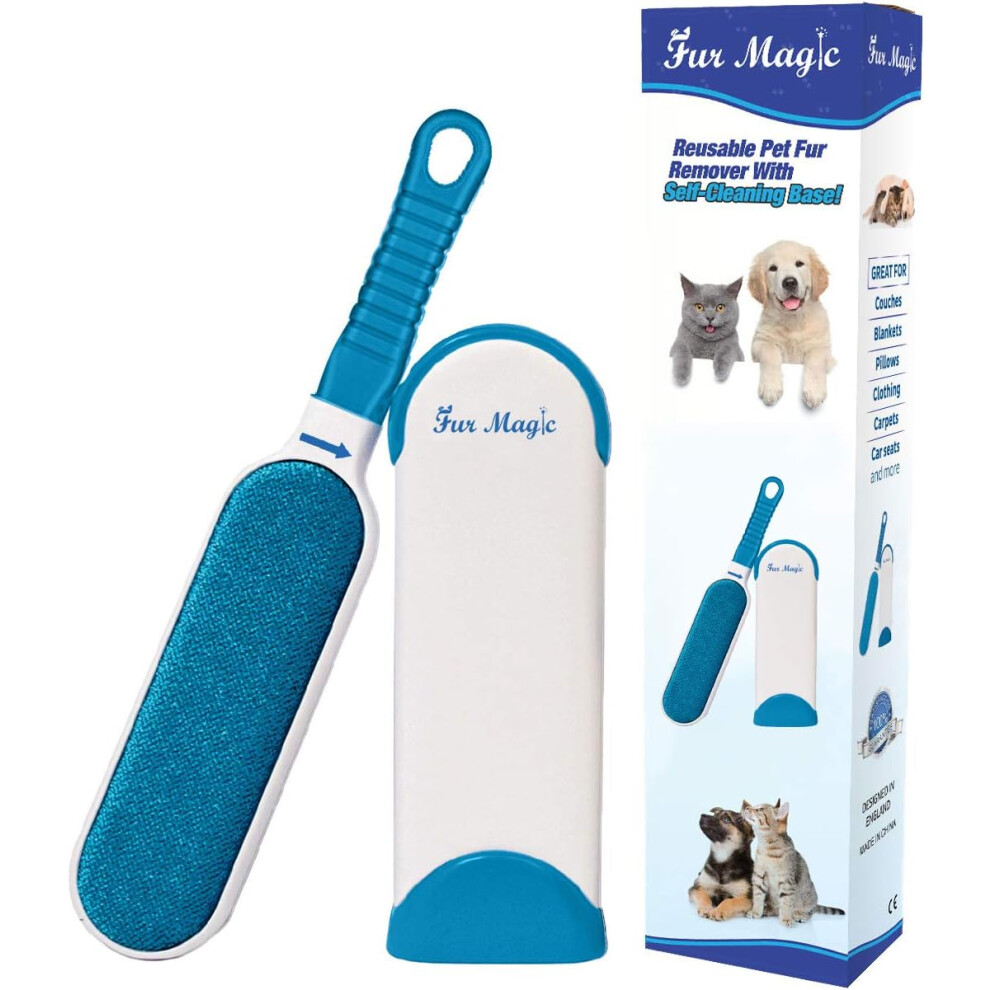 Fur Magic Pet Hair Remover Lint Brush With Self-Cleaning Base, Reusable Fluff Remover for Clothes, Double-Sided Fur Cleaner for Dog and Cat