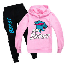 (7-8yYears(130), Pink) 7-14 Years Kids Boys Girls Mr Beast Lightning Cat Casual Hoodies+pants Suit Tracksuit Outfits Sets Gifts