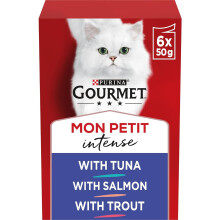 GOURMET Mon Petit Intense Tuna, Salmon & Trout Wet Cat Food - 6x50g Pouches, Pack of 8