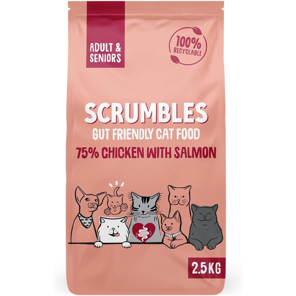 Scrumbles All Natural Dry Cat Food With Chicken And Fresh High Protein Food For Adults And Seniors, 2.5 Kg, Bag Salmon/Pink