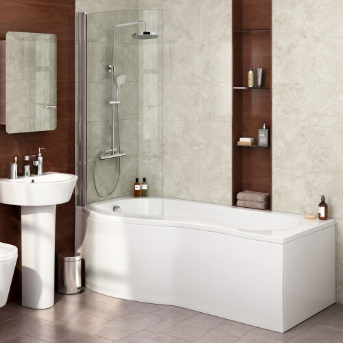 DIAMOND P SHAPED SHOWER BATH - 1700MM WITH SCREEN - LEFT HAND