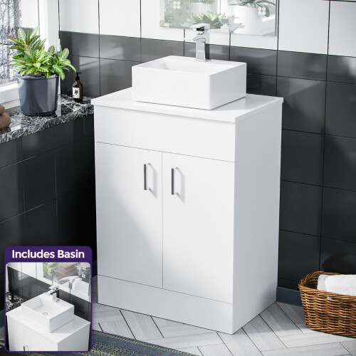 Onken 500mm White Vanity Cabinet and Small Rectangle Counter Top Basin Unit 1