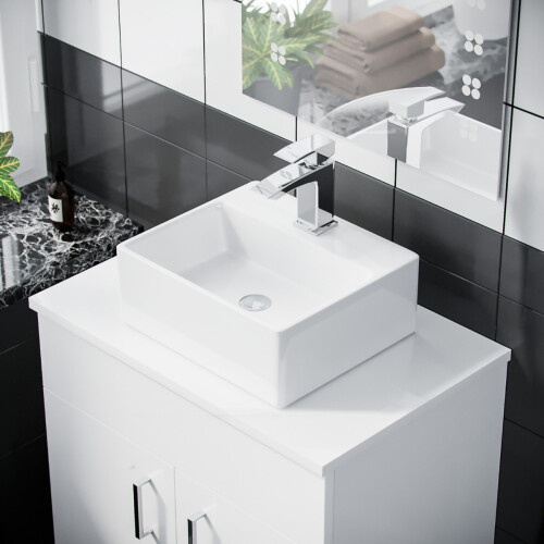 Onken 500mm White Vanity Cabinet and Small Rectangle Counter Top Basin Unit 2