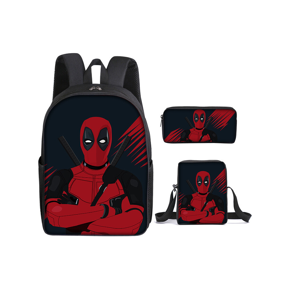 (1) Deadpool Student School Bag Backpack Lunch Bag Pencil Case 3PCS