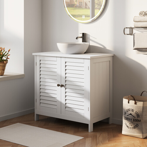 Under Sink Bathroom Cabinet with 2 Shutter Doors, Washbasin Sink Decoration Storage Cabinet  Bathroom Versatile Cabinet