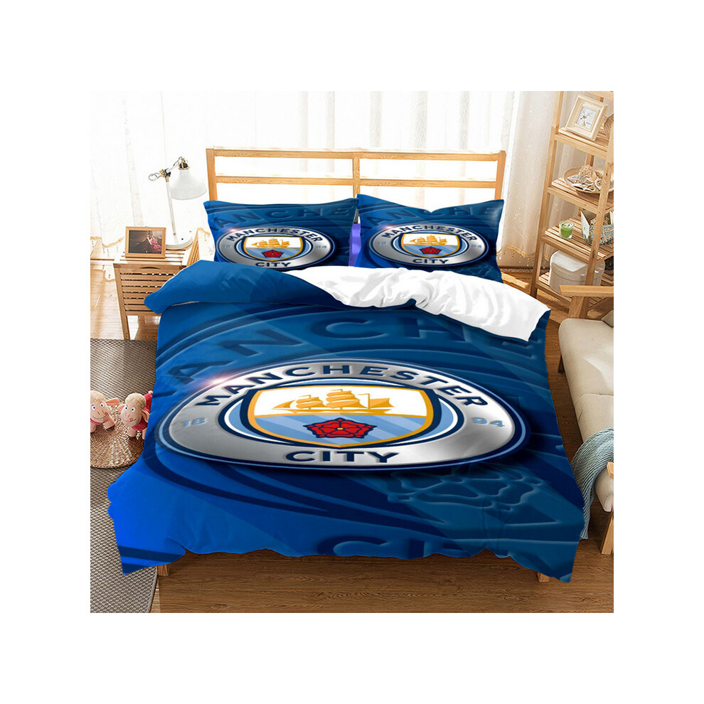 (Manchester City, 135*200cm) Football Team 3D Printed Bed Sheets & Pillowcases 3pcs Set  ï»¿