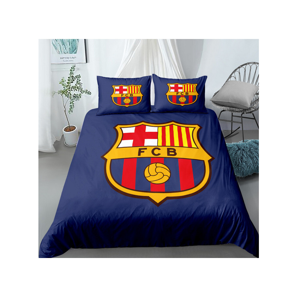 (FCB, 135*200cm) Football Team 3D Printed Bed Sheets & Pillowcases 3pcs Set  ï»¿