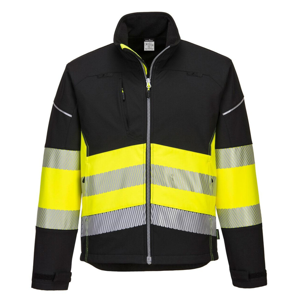 (M, Black/Yellow) Portwest Mens PW3 Hi-Vis 3 Layer Class 1 Soft Shell Jacket