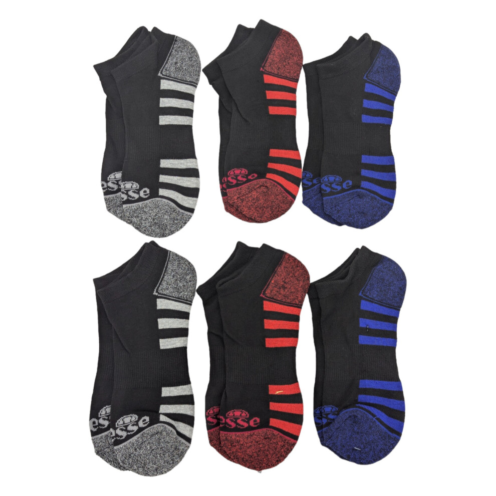 (Grey Red Blue, UK 7-11) ELLESSE Mens Low Cut 6 Pack Soft Sports Trainer Socks