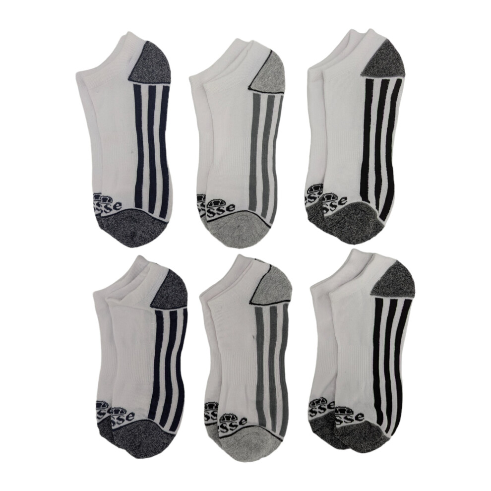 (white and Black stripe, UK 7-11) ELLESSE Mens Low Cut 6 Pack Soft Sports Trainer Socks