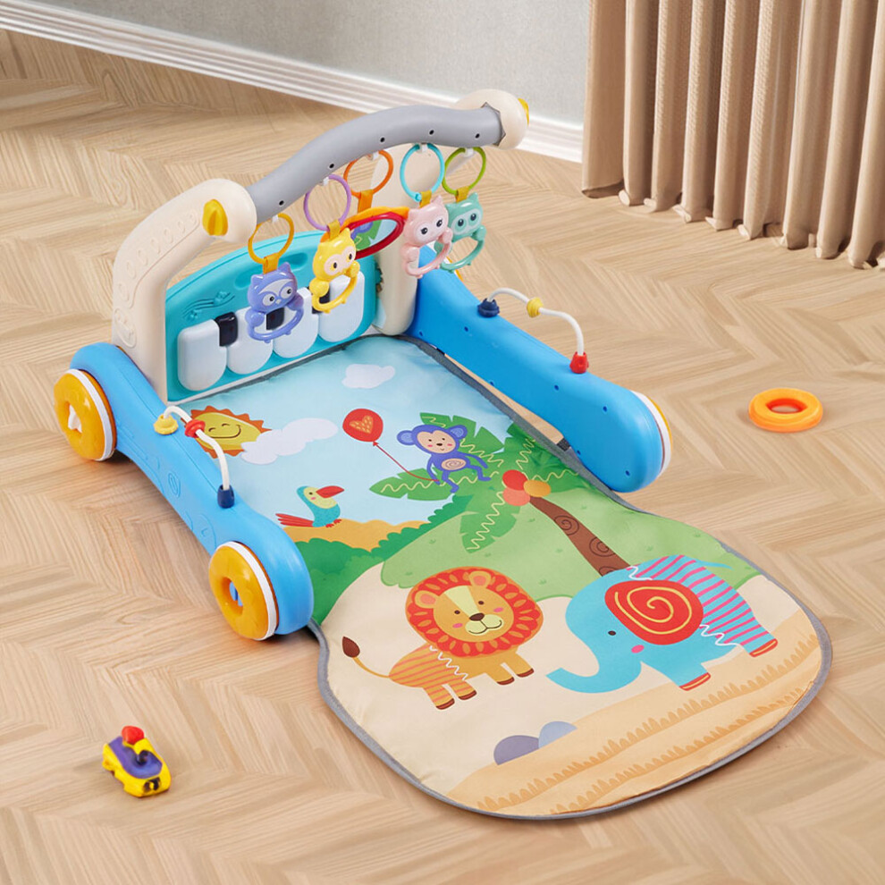 (Blue) 2in1 Baby Play Mat and Walker with Musical Keyboard