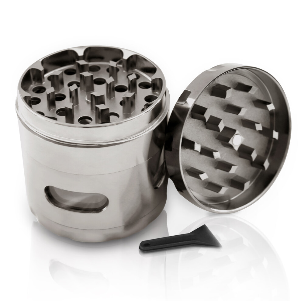 Herb Grinder Metal 4 Piece 2.2 Inches, 55mm Zinc Alloy Grinder Herb with Magnetic Lid and Pollen Scraper, 4 Part Spice Mill Crusher