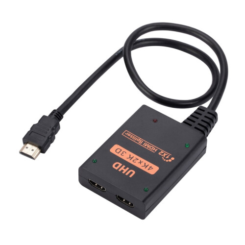 1 into 2 out HDMI 4K HD Video Splitter, with Cable 1