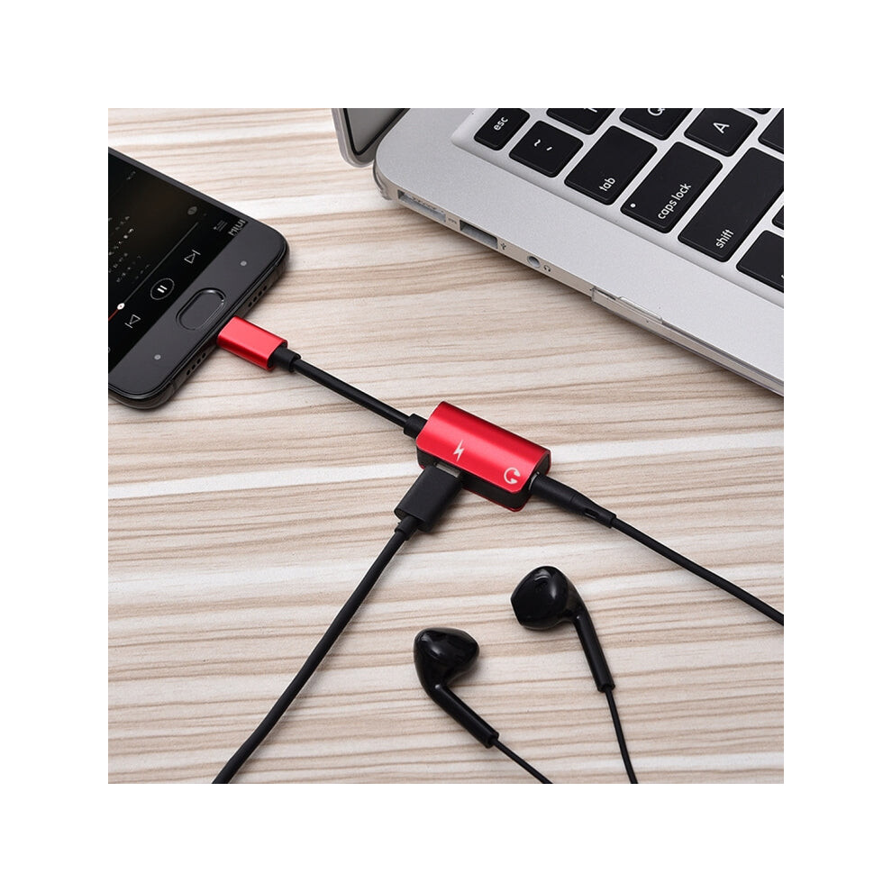 2 In 1 Cable Fast Charge Type-C Male To Type-C Female + 3.5Mm Female Jack Headphone Adapter Converter, Supports Audio And Charging, Length: 12Cm(Red) Red 9167342964139