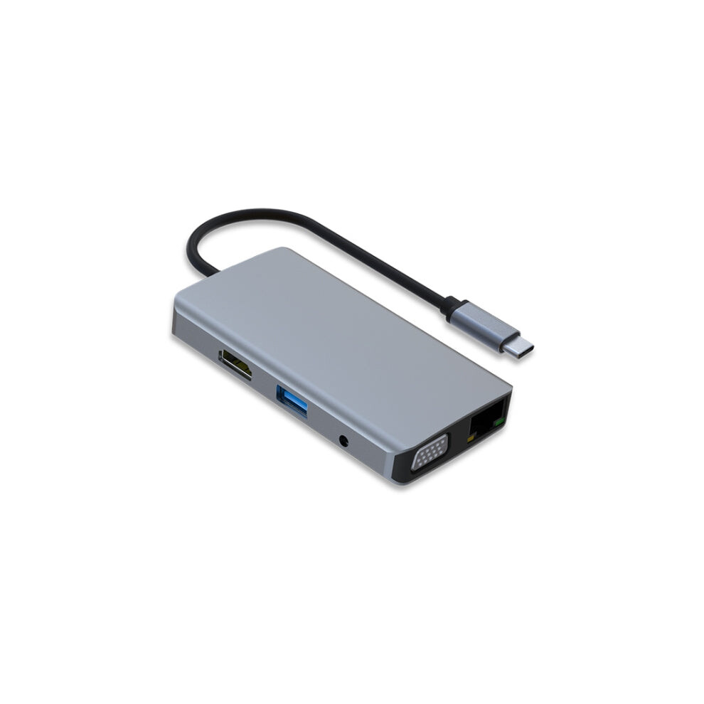 9 In 1 Rj45 + 100W Pd + Sd/Tf + Usbx2 + Hdmi + Vga + 3.5Mm Aux To Type-C Hub Adapter 5726085605767