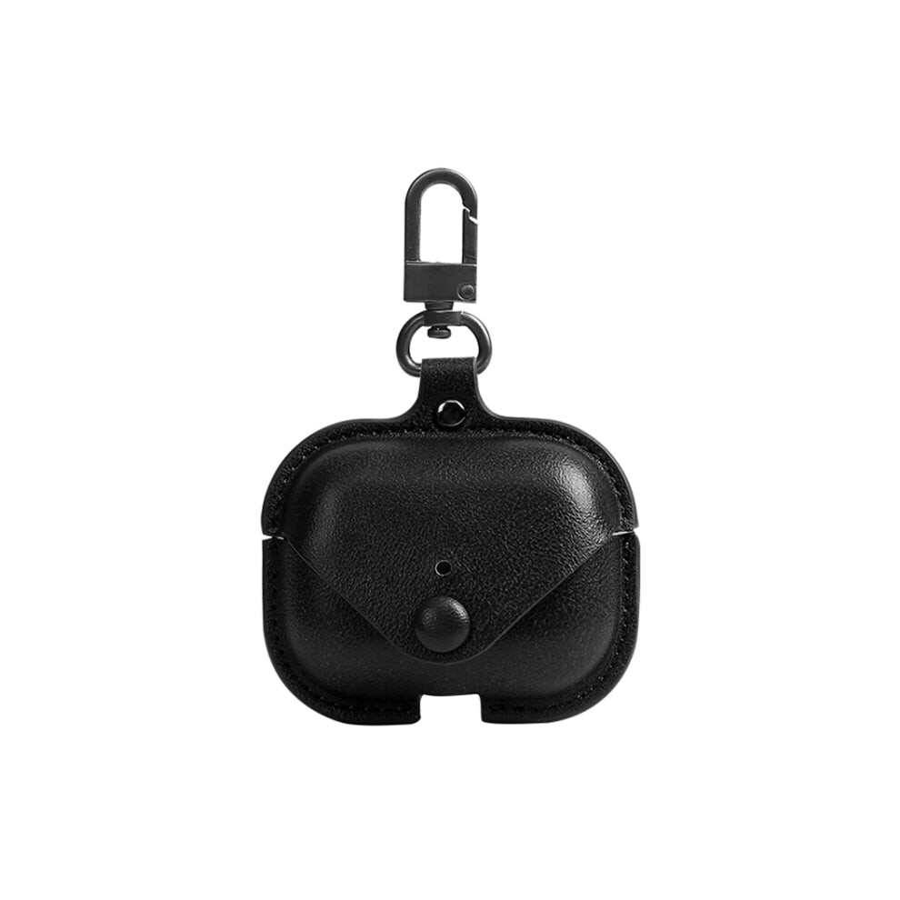 For Airpods Pro Litchi Texture Pu Leather Earphone Protective Case With Hook(Black) Black 6908657745944