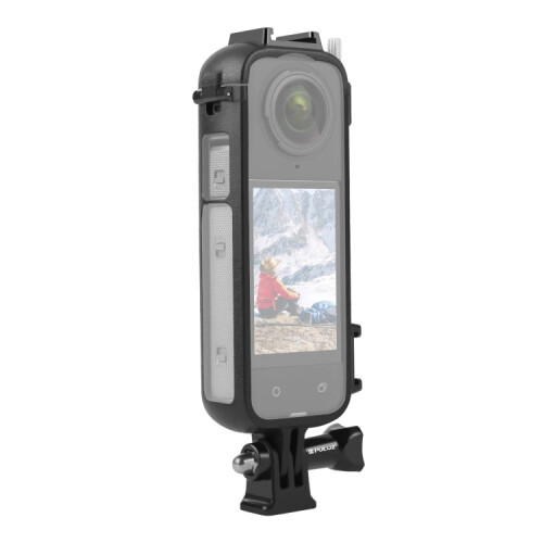 For Insta360 X4 PULUZ Cold Shoe PC Plastic Protective Frame with Adapter Mount & Screw (Black) 1