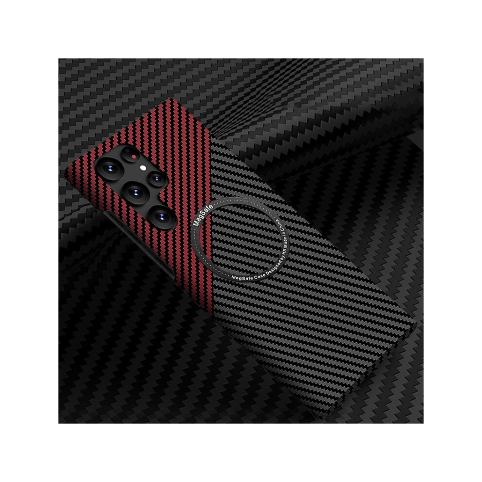 For Samsung Galaxy S22 Ultra 5G Carbon Fiber Texture Magsafe Magnetic Phone Case(Black ) Red 6471745995151