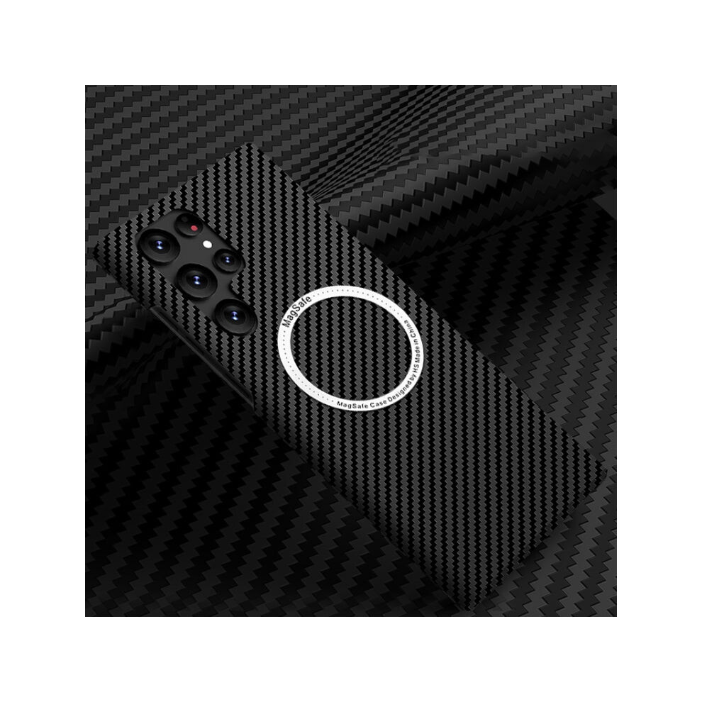 For Samsung Galaxy S22 Ultra 5G Carbon Fiber Texture MagSafe Magnetic Phone Case(Black)