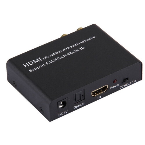 HDMI 1x2 Splitter with Audio Extractor, Support 5.1CH / 2CH, 4Kx2K, 3D 2