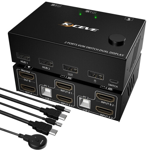 KC-KVM202 430HZ Dual Screen Extension Replication Dual Channel HDMI Different Display  KVM Switch(Black) 1