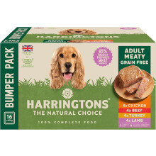 Harringtons Grain Free Hypoallergenic Wet Dog Food Meaty Pack 16x400g - Chicken, Lamb, Beef & Turkey - All Natural Ingredients (Packing may vary)