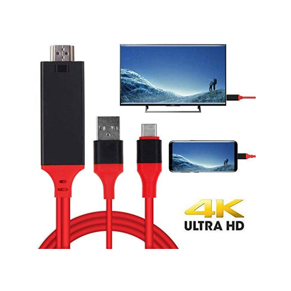USB 3.1 Type-C to HDMI MHL 4K HD Video Digital Converter Cord for Android Phone to Monitor Projector TV(Red)