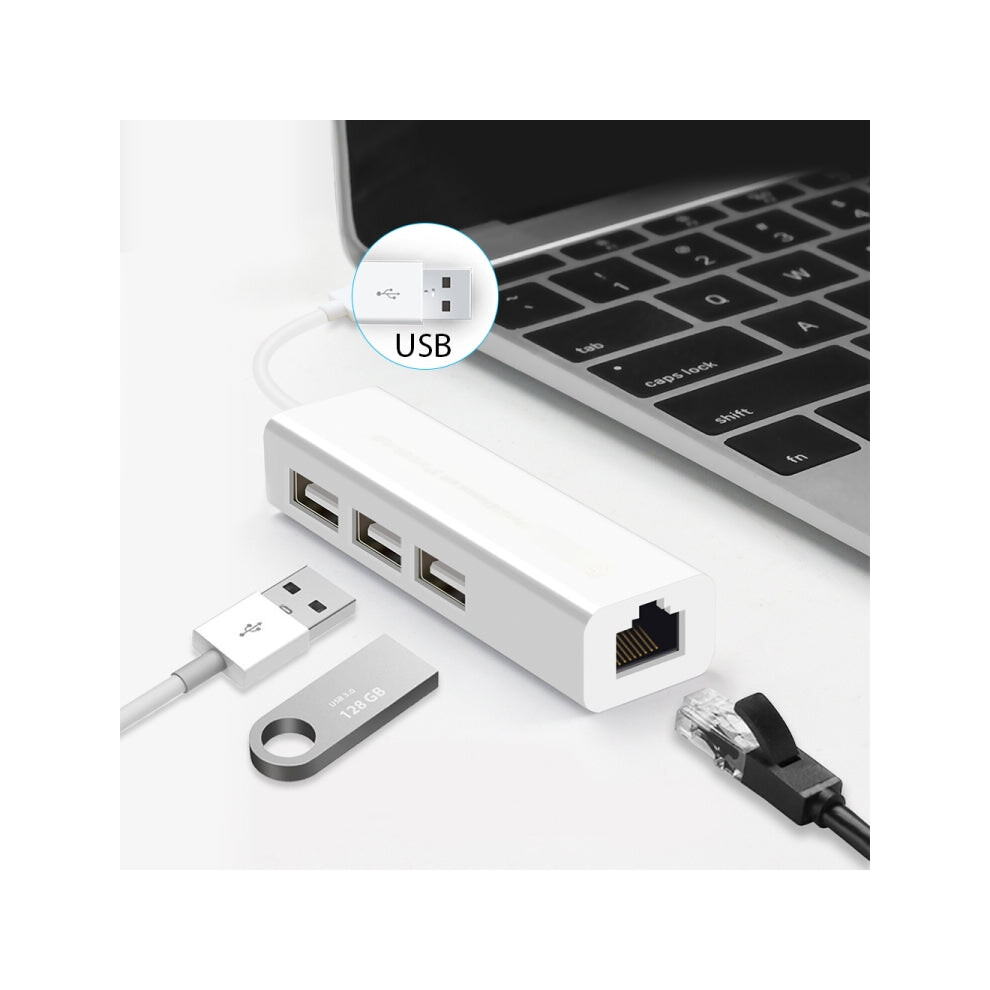 Usb 2.0 Ethernet Network Adapter + 3 Ports Usb Hub(White) White 6451259557175