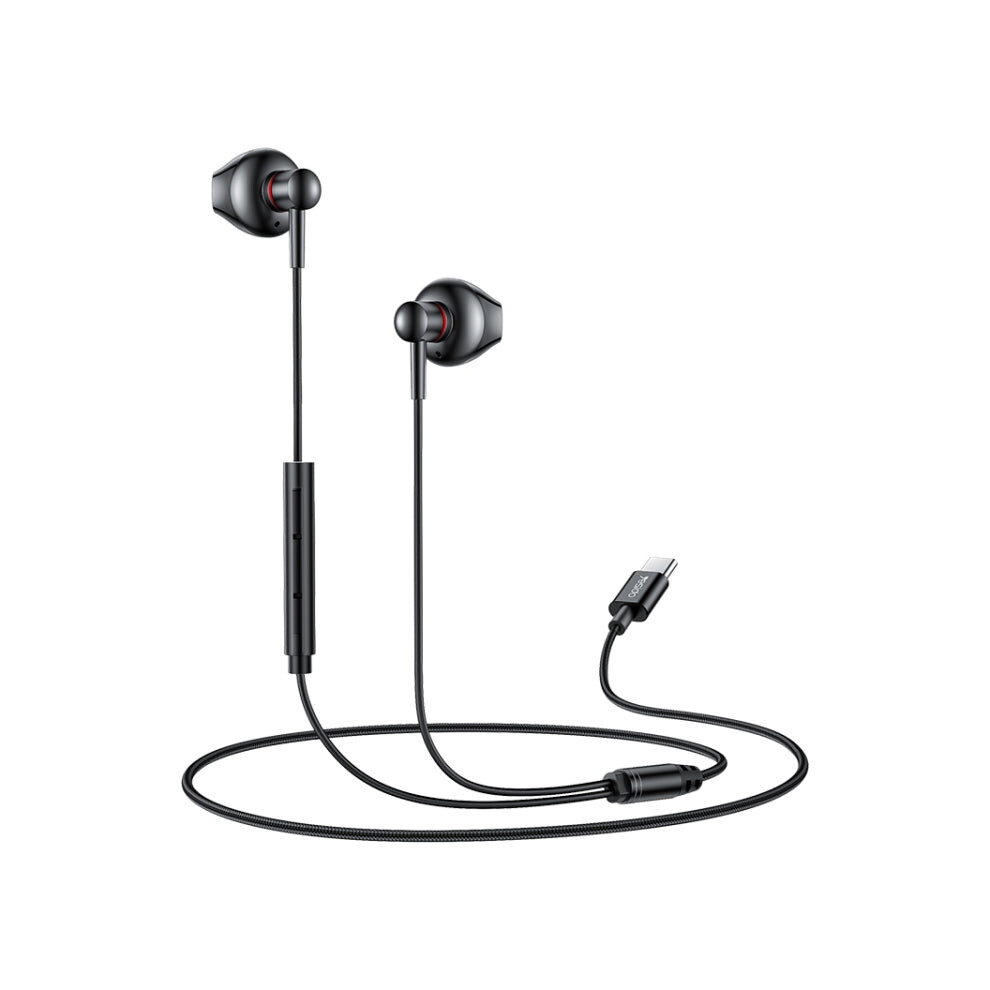 Yesido YH49 Type-C Digital Solutions Line-Control In-Ear Wired Earphone, Length: 1.2m (Black)