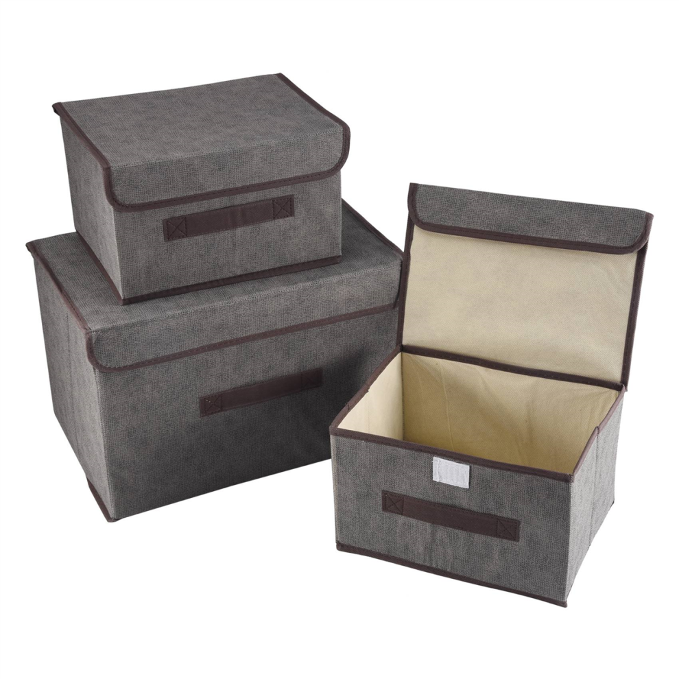 3 Pack Foldable Storage Boxes with Lids,Fabric Storage Basket