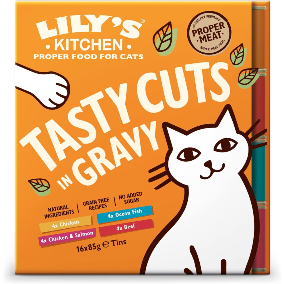 Lily's Kitchen Natural Adult Wet Cat Food In Gravy - Tasty Cuts Mixed Multipack - Complete -Free Recipes (16 Tins X 85G) Grain