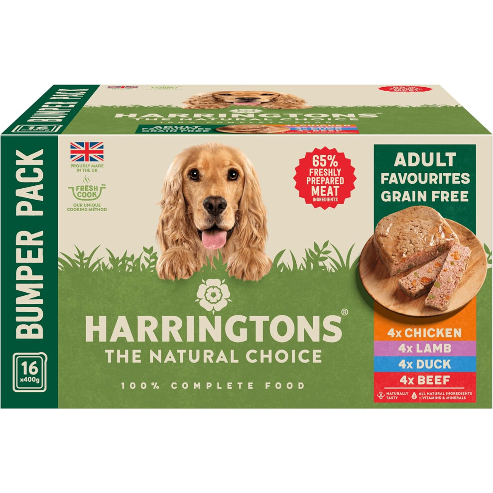 Harringtons Grain Free Hypoallergenic Wet Dog Food Favourites Pack 16x400g - Chicken, Lamb, Beef & Duck - All Natural Ingredients