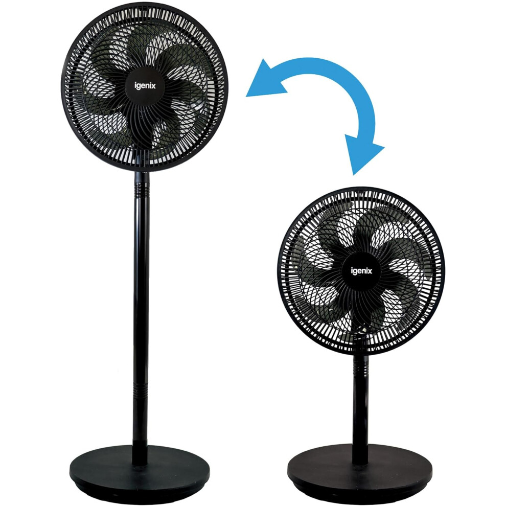 Igenix IGFP012B Pedestal Fan, 12 Inch, 7 Blades, 3 Speeds, Black