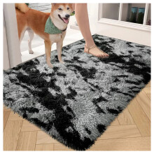 (50 x 80 cm (1ft 6in x 2ft 6in)- Small Door Mat/Bath Mat, Tie Dye- Grey Rug) Large Shaggy Fluffy Rugs Living Room Rug Carpet