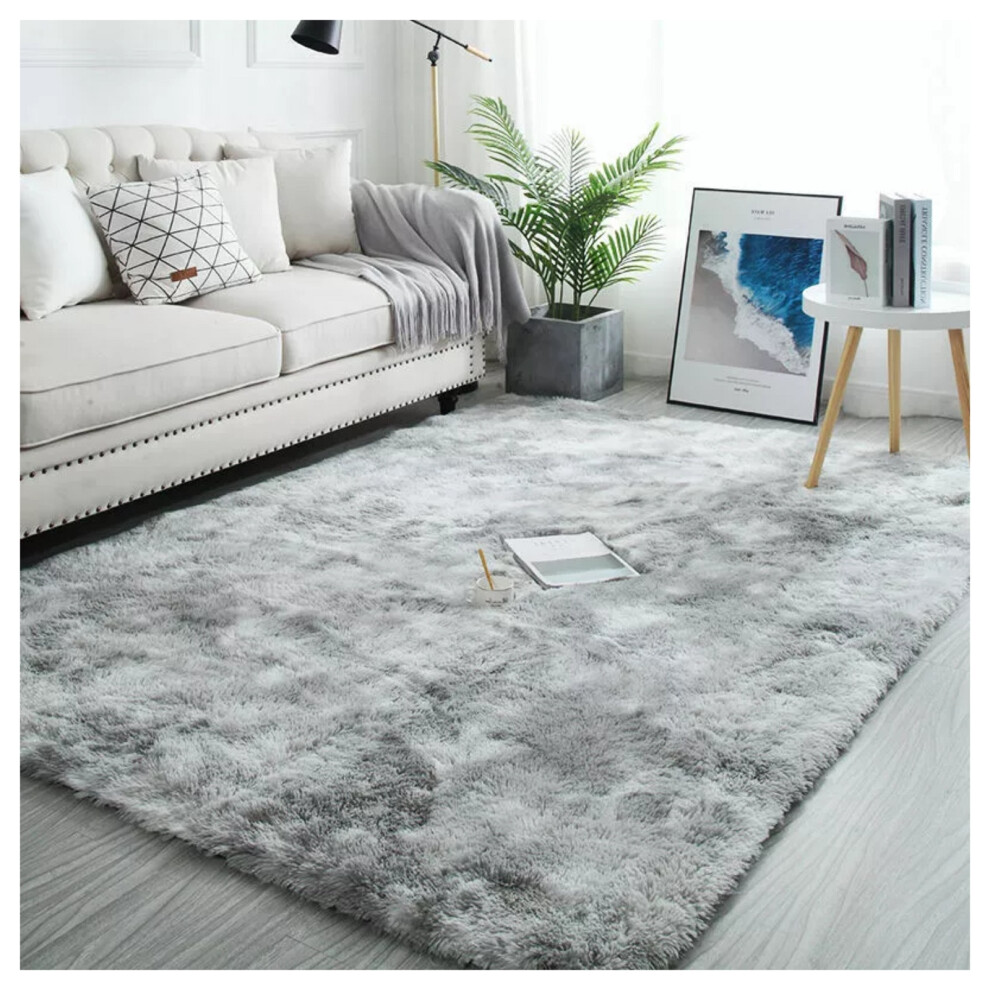 (160 x 230 cm (5ft 4in x 7ft 8in)- Large Area Rug, Tie Dye- Light Grey Rug) Large Shaggy Fluffy Rugs Living Room Rug Carpet