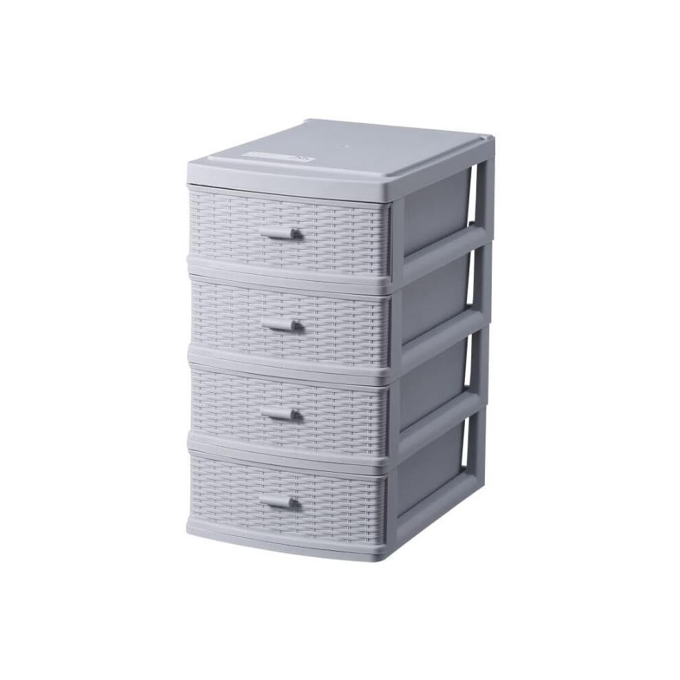 Plastic Storage Drawer Unit 4 Tier | Rattan Grey Small  Home Kitchen