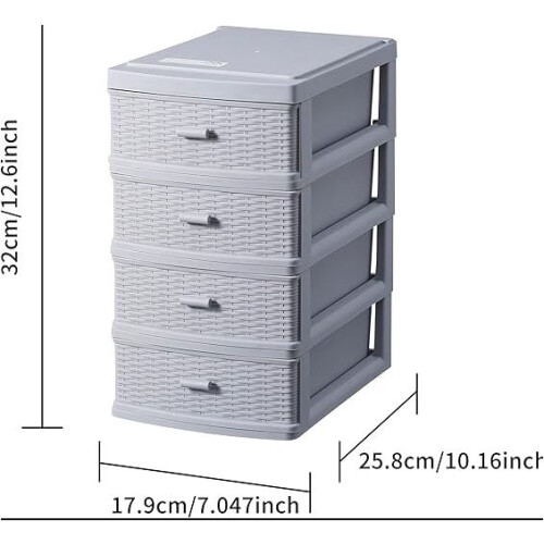 Plastic Storage Drawer Unit 4 Tier Rattan Grey Small Home Kitchen on OnBuy