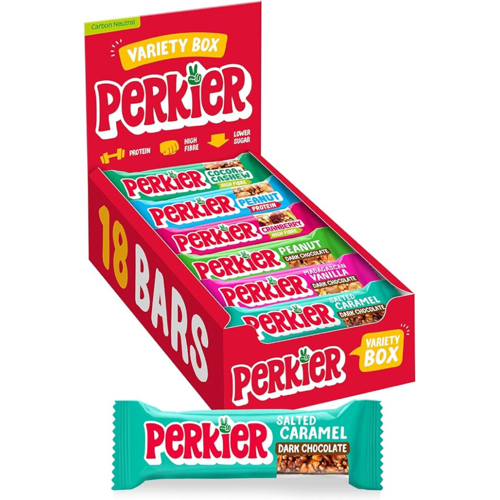 Perkier Variety Box (18 bars) Protein Packed Lower Sugar High Fibre Snack Bars
