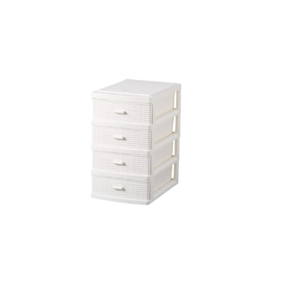 Plastic Storage Drawer Unit 4 Tier | Rattan Cream  Small  Home Kitchen