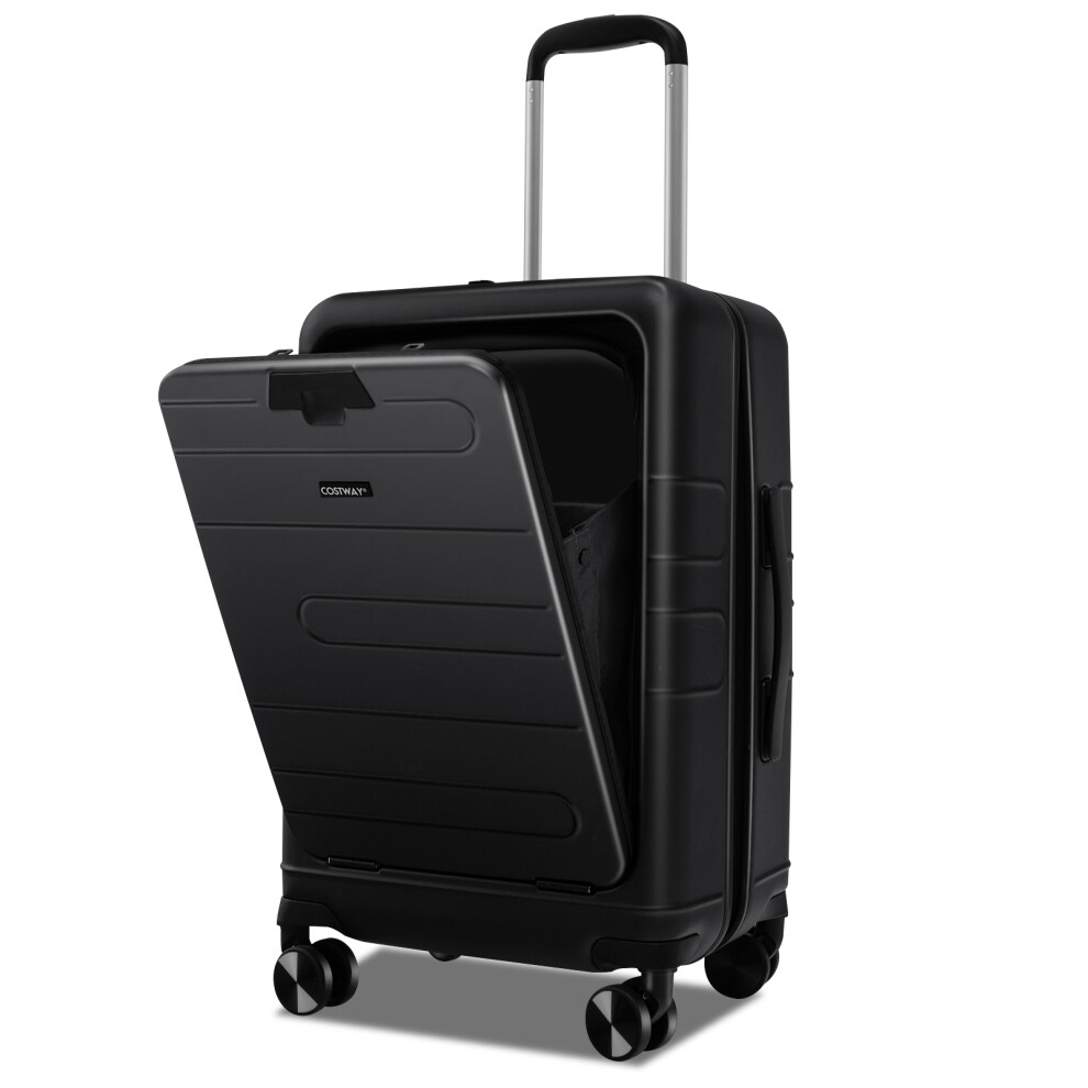 20" Hardshell Luggage with Tabletop Front Pocket &Charging Port Black