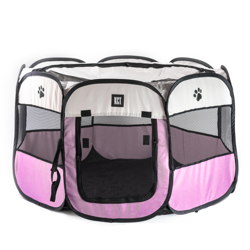 Kct (Large Fabric Playpen) Portable Fabric Dog Pet Play Pens Pink/Blue/Red