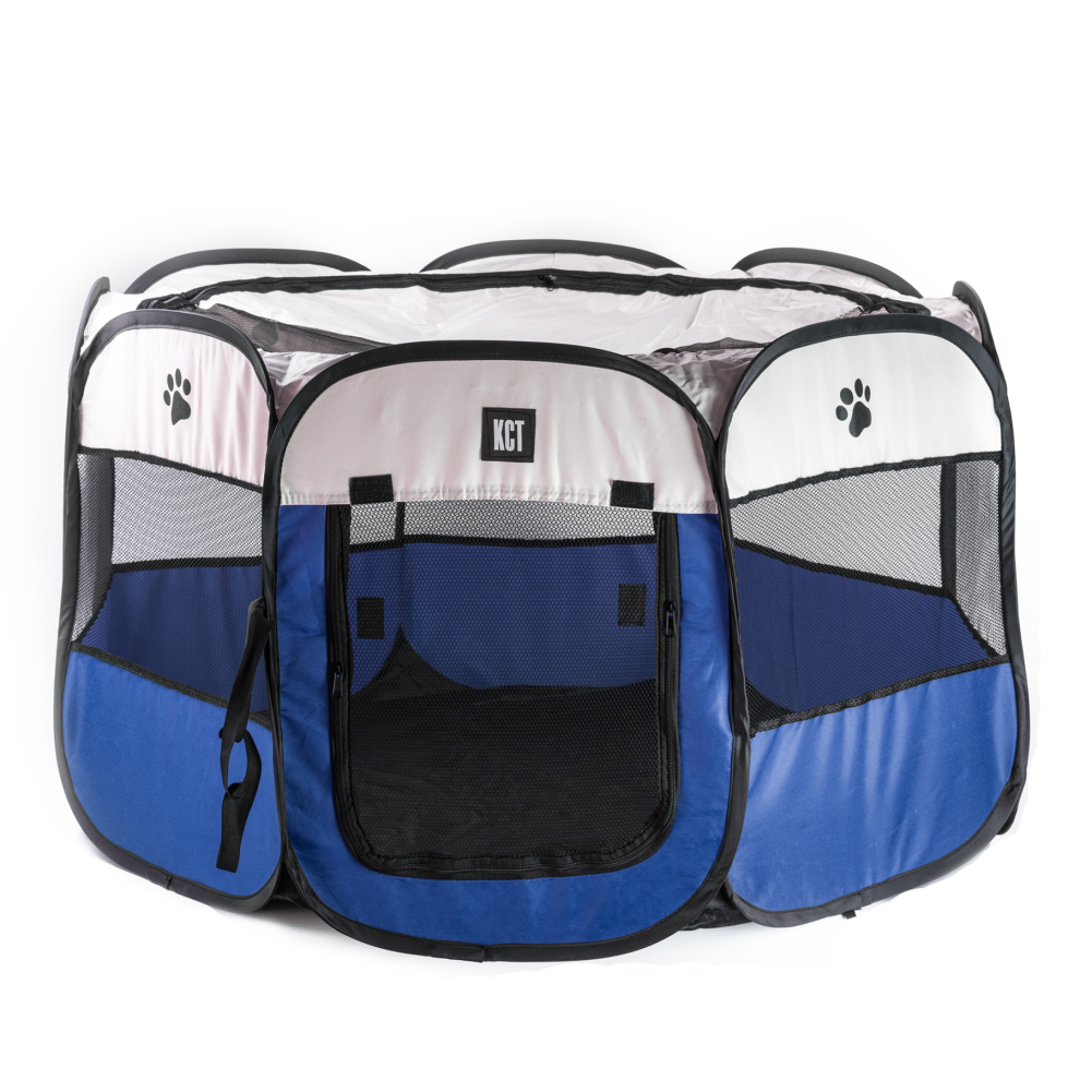Kct (Large Fabric Playpen) Portable Fabric Dog Pet Play Pens Pink Blue/Red