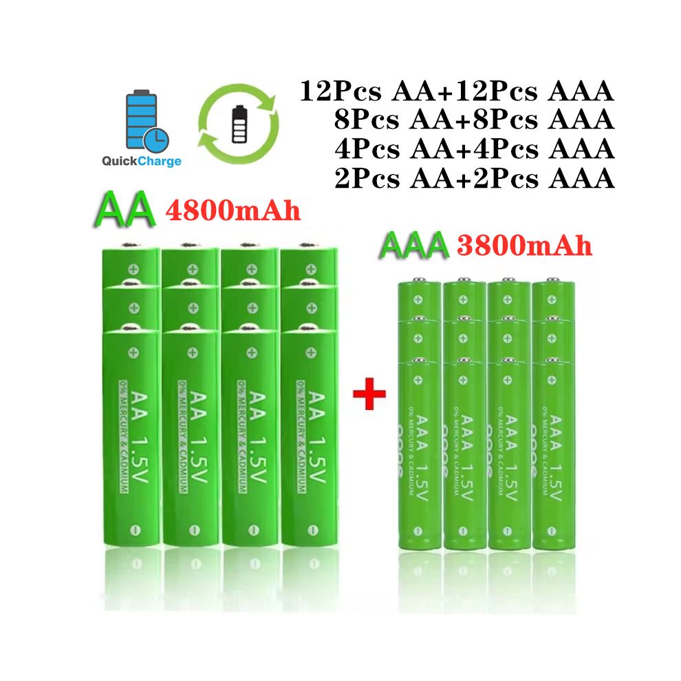 (4Pcs Aa+4Pcs Aaa) 1.5V Aa 4800Mah+Aaa 3800Mah Rechargeable Battery 723884477255