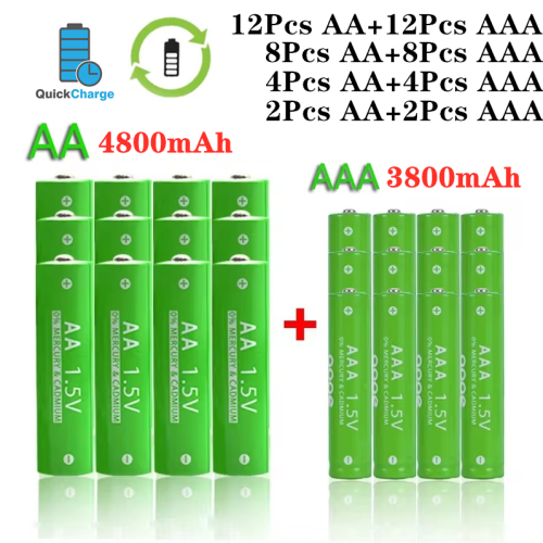 (12pcs AA+12pcs AAA) 1.5V AA 4800mAh+AAA 3800mAh Rechargeable Battery