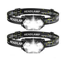 Head Torch 2 Pcs, 2000 Lumens Headlamp, 6 Modes, Lightweight and Adjustable, IPX5 Waterproof Headlight(Black)
