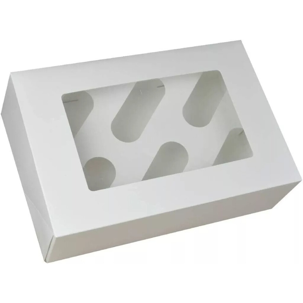 10 x Cupcake Boxes 6 Hole Cardboard Auto Popup Muffin Boxes Transparent Window