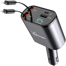 Retractable Car Charger,Super Fast USB Car iPhone Charger,Dual Apple Retractable Cables (31.5 inch) and 2 USB Ports Car Charger Adapter for iPhone14/1