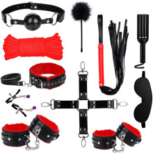 (Black Red) 11PCS SM Toys for Couple Sex Bondaged Bed Restraints Tied Down Wrist&Ankle Sex Swing Hanging Sling Adjustable Neck and Leg Cuffs BDSM Kit