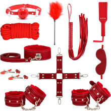 (Red) 11PCS SM Toys for Couple Sex Bondaged Bed Restraints Tied Down Wrist&Ankle Sex Swing Hanging Sling Adjustable Neck and Leg Cuffs BDSM Kit